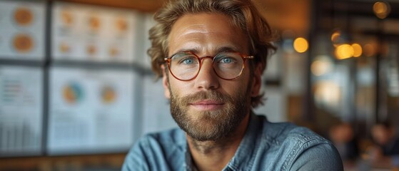 Obraz premium A young man looking on planning board carefully, a presentation in meeting in office, plan and startup creative concept,generative ai