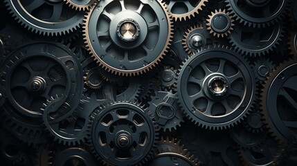 Gears and cogs in a clock mechanism. Craftsmanship and Precision - Elegantly detailed stainless steel and metal.