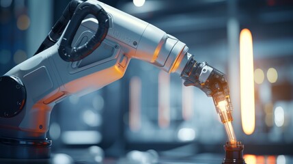 Automated robotic or industry 3d manipulator positioner Isolated on white background. Hydraulic mechanical robot on factory. Machine crane. Machinery hand.