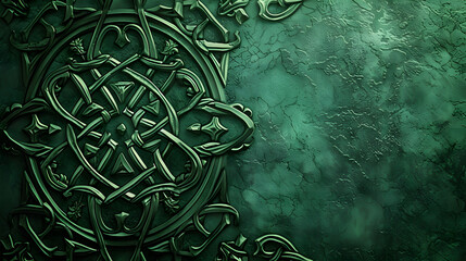 elegance of Celtic knots and intricate patterns with copy space green background