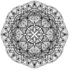 Colouring page 350, vector. Mandala 293, ethnic pattern, object isolated on white background.