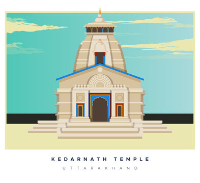Kedarnath Temple, Jyotirlingas - Uttarakhand - Stock Illustration