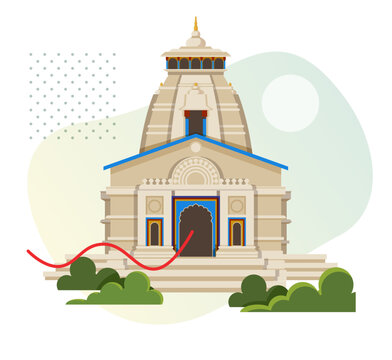 Kedarnath Temple, Jyotirlingas - Uttarakhand - Stock Illustration