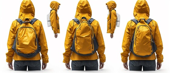 rendering of a yellow raincoat mockup, front and back view, isolated. generative ai