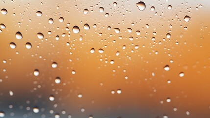 A close-up of water drops on a glass window or mirror, raindrops condensation