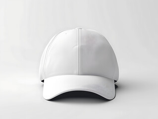Front view 3d mockup of a white baseball cap with its shadow, isolated within a grey background. Suitable for product design, and brand. Created with Generative AI.