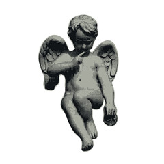 Retro halftone angel cupid with wings for design of Valentine's Day.  Halftone texture, dot pop art style. Vector illustration of vintage grunge  design of 90s.