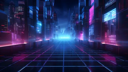 A cyberspace with neon lights and grids, cyberpunk sci-fi background