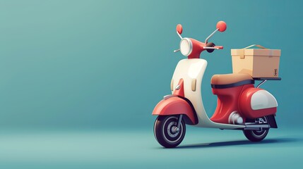 3d Vector Scooter with Box, Delivery Courier service, Time to shopping concept. Eps 10 Vector