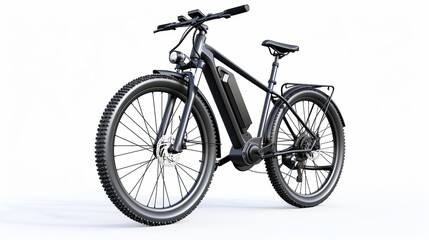 Angle view of a black Electric Bike Isolated on white background.