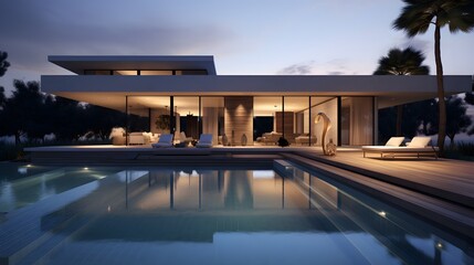 A minimalist contemporary design villa with a pool - obrazy, fototapety, plakaty
