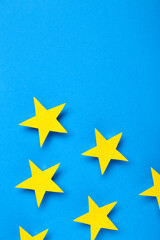 Rating stars on blue background. Customer experience concept