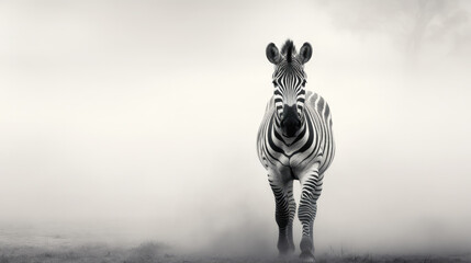 portrait of a zebra in the fog
