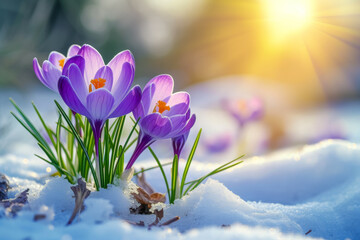 Beautiful first spring flowers. Background with selective focus and copy space