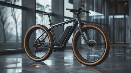 Modern electric bike with battery  - obrazy, fototapety, plakaty