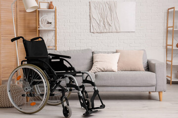 Modern wheelchair in interior of living room