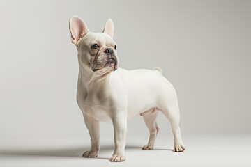 Portrait of a white French bulldog in full body