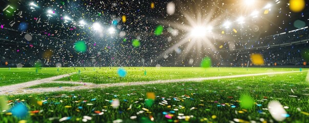 Colorful confetti rains down on the soccer arena