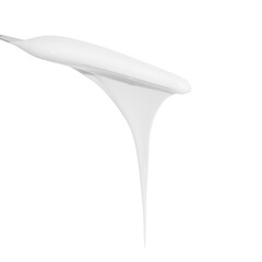 White cream or paint flowing and dripping from a spatula on a blank background