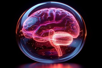 Exploring the Minds Mysteries: A Vibrant Holographic Representation of the Human Brain, Symbolizing the Power of Neuroscience, Generative AI