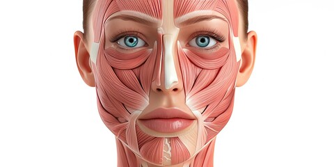 Muscles of the face and neck, woman, anatomy, background.