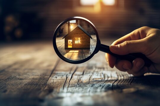 Generative AI image of A person holding a magnifying glass with a house inside, symbolizing the search for the perfect real estate