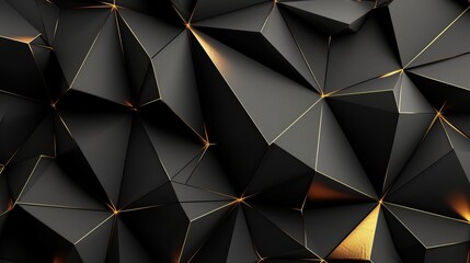 Realistic Black Luxury Background with Gold Triangle. Abstract Background and Backdrop in 3d Style with Polygons