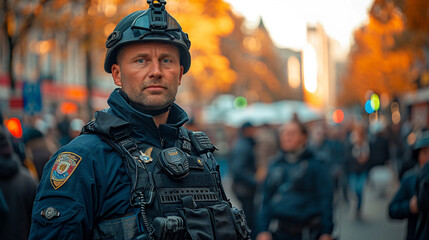Picture of a policeman, a specialist who ensures people's safety