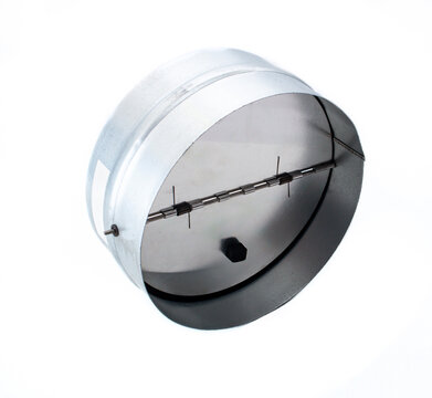 round cross-section check valve for elliptical spirally wound air ducts close-up, components of the supply and exhaust ventilation system