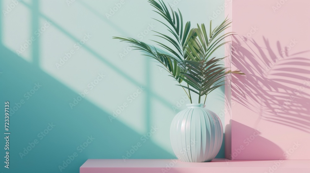 Poster an elegant palm plant adds a touch of life to the sleek design of a flowerpot on the wall, creating 