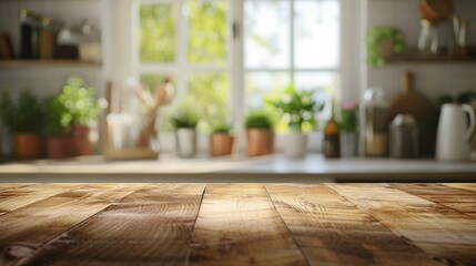 Natural elements of wood and greenery come together in this inviting kitchen, with a vase of fresh flowers adding a touch of warmth to the sleek hardwood flooring and modern interior design