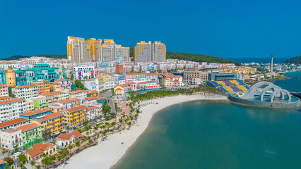 Aerial view of Sunset ghost town in Phu Quoc island, Vietnam. Fast being developed European city copy. Amazing future resort, Kien Giang province