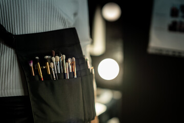 work of a make-up artist - detail of specialized brushes for painting on a film set