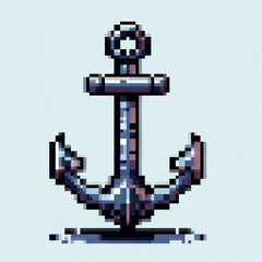 Obraz premium Pixel art illustration of a medieval anchor, vector design on light background - Medieval game asset 
