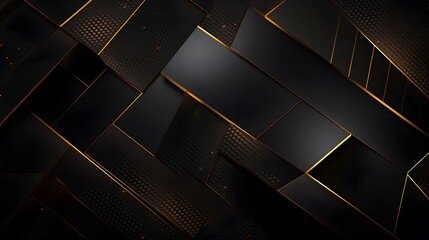 Luxury abstract black metal background with golden light lines. Dark 3d geometric texture...