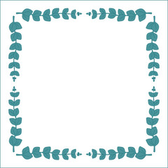 Obraz premium Green vegetal ornamental frame with eucalyptus leaves, decorative border, corners for greeting cards, banners, business cards, invitations, menus. Isolated vector illustration. 