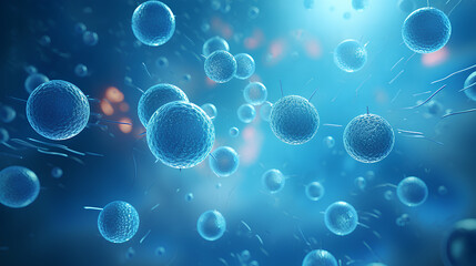 Human cells in a blue background.