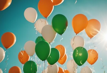 Orange, White and Green Balloons with Blue Sky on a Sunny Day