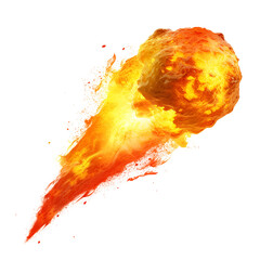 The glowing molten tail of a brilliant flaming meteor streaks across the night sky, Isolated on Transparent Background, PNG