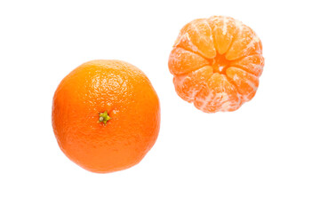 Flying fresh tangerines on white background