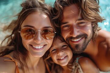 Joyful friends capture their sunny memories with wide grins, playful poses, and stylish eyewear in a fun outdoor selfie