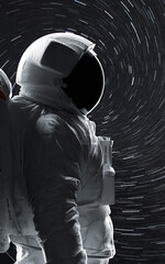 3D illustration of astronaut at spacewalk. High quality digital space art in 5K vertical/portrait format- realistic visualization © Vadimsadovski