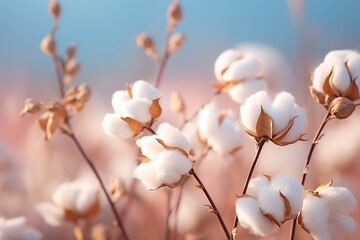 closeup of a fluffy cotton sprig in a organic field on a blurred background