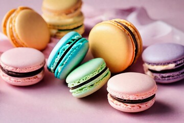 Obraz premium Colorful macarons desert soft pastel color