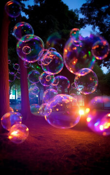 Glowing Neon Bubble Night Landscape Art