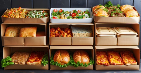 Stacks of boxes with healthy lunches