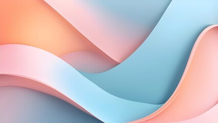 Captivating abstract background featuring smooth waves in light blue, pastel pink, and peach tones. Soft and elegant visual appeal. - obrazy, fototapety, plakaty