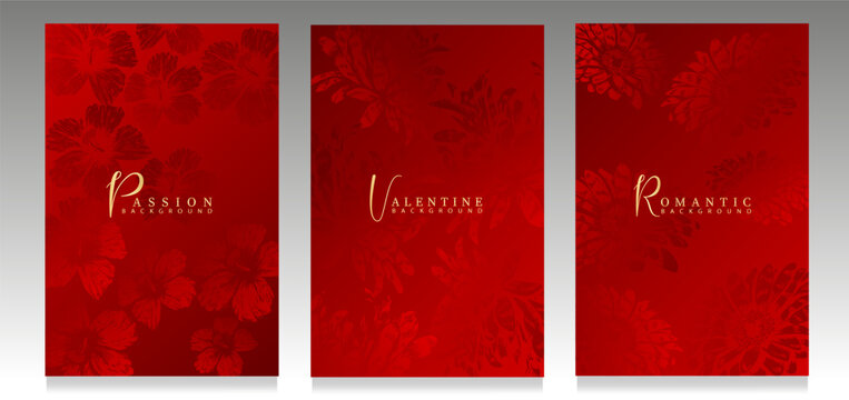 Red cover collection. Luxury backgrounds with abstract flowers for Valentine's day, romantic invitation, special event and fashionable voucher.