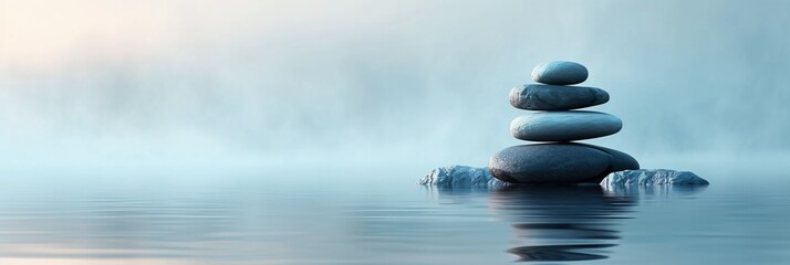 Serenity in Balance: Stones Stacked on Water with Reflection