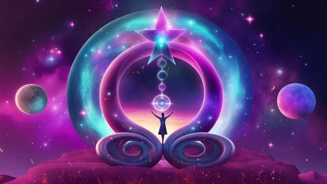 Healing therapy, etc. Mystical surrealism conceptual abstract fantasy art, state of mind, astrological horoscope, universe, cosmos. Suitable for content illustration like religion, meditation, science